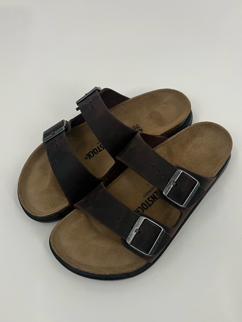 Birkenstock Arizona Crosstown Brown Leather Two-Strap Buckle Sandals